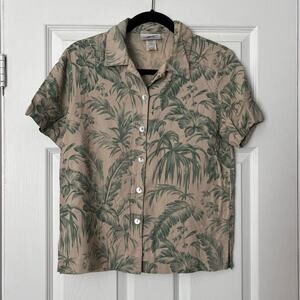 G.W. Petite Tropical Print Button-Down Shirt - Size S